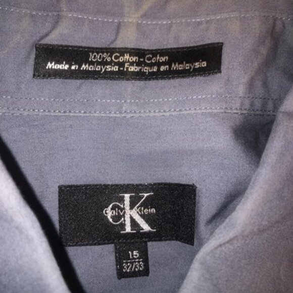 Calvin Klein Button Up Shirt Adult Medium Gray Solid Mens Dress Shirt Casual - Picture 2 of 9